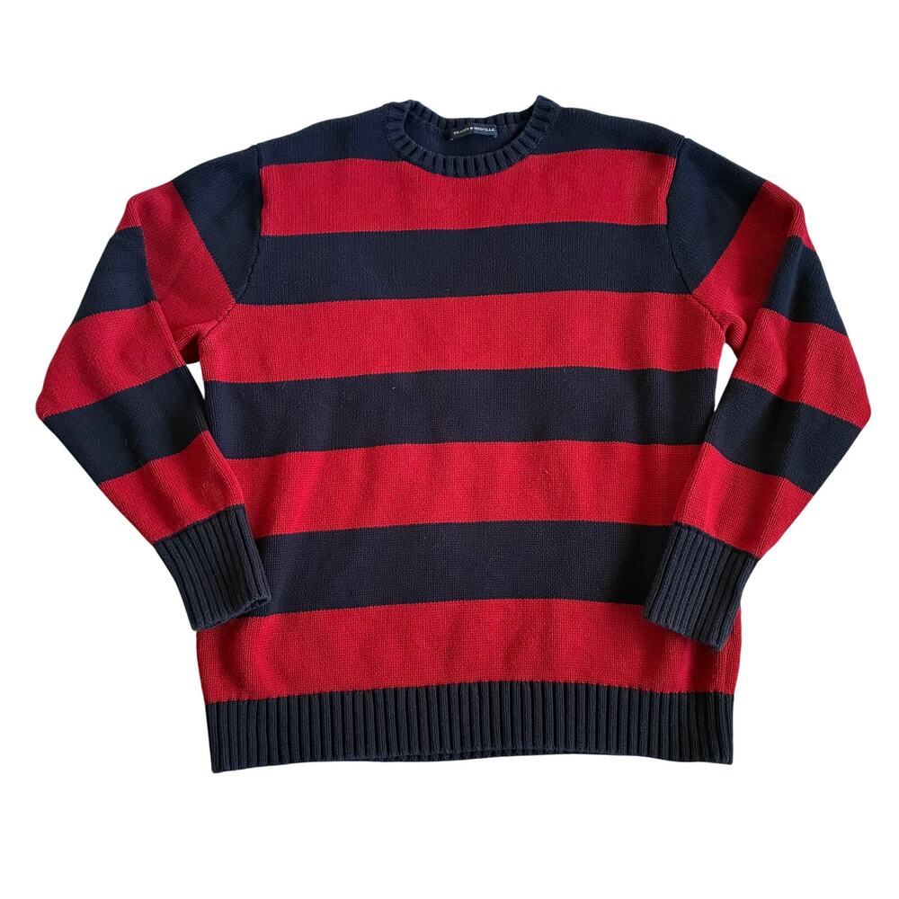 Brandy Melville Sweater XL Red/Navy Striped Crewneck Pullover Cotton Casual Fall